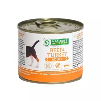 Nassfutter in Dosen Nature’s Protection Adult Beef and Turkey 200 g, 75 % Feuchtigkeit, 10,6 % Protein, 6,6 % Fett
