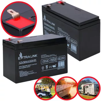 Versiegelte Blei-Säure (VRLA) Batterie 12V 9Ah Extralink – AGM, 1 Stück, Schwarz