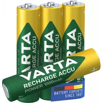 VARTA HR03 AAA Recharge Accu Leistung 1000 mAh 05703 Akkus 4 Stück Grün, Gelb