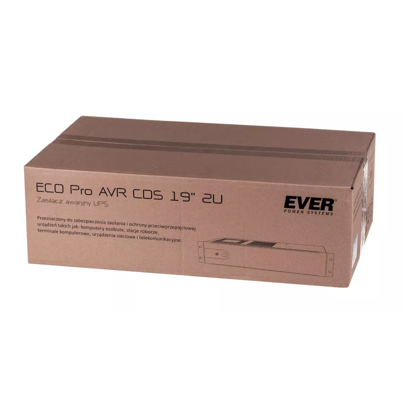 Rackmount Line-Interactive USV EVER ECO Pro 1200 AVR CDS, 1,2 kVA (650 W Ausgang), 2U, 3× C13, USB-B, AVR, VRLA 12 V 5 Ah ×2