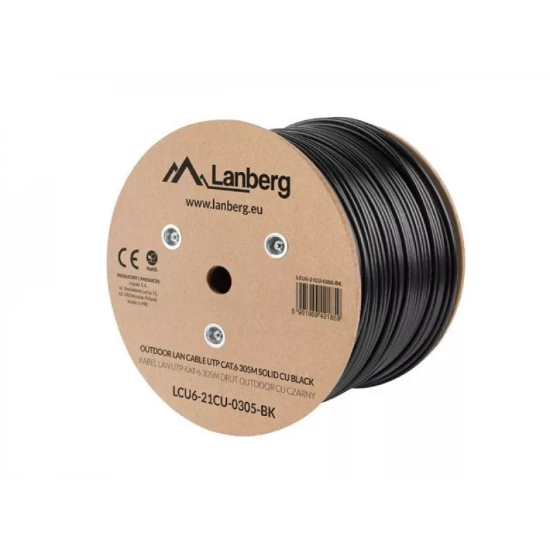 Lanberg LCU6-21CU-0305-BK Netzwerkkabel Schwarz 305 m Cat6 U/UTP (UTP) Außenbereich