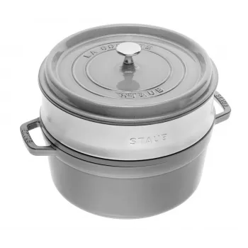 STAUB La Cocotte gusseiserner runder Topf mit Einsatz 40508-819-0 - 3,8 ltr. Graphit