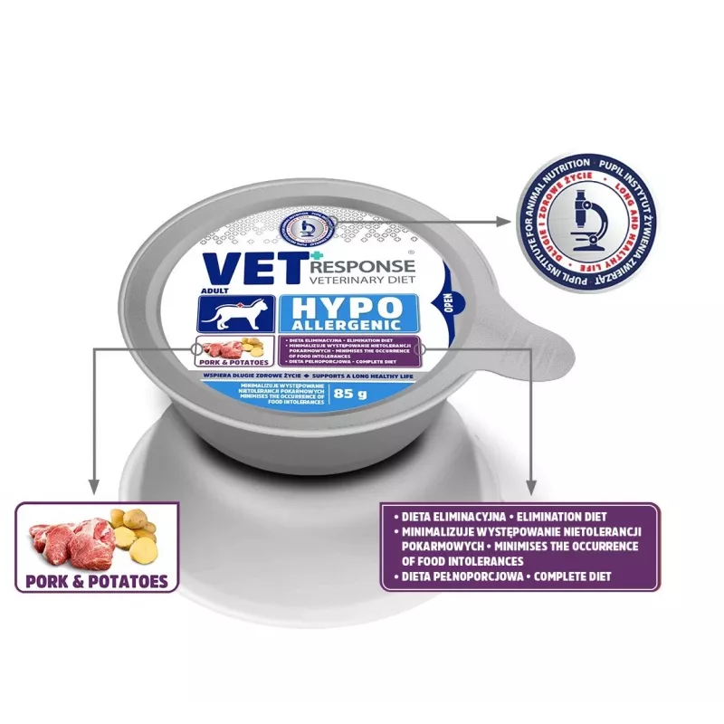 VET RESPONSE Hypoallergenic Pork - Nassfutter für Katzen - 85g