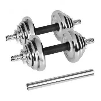 Verstellbare Kurzhanteln Rebel Chrom 20 kg mit Koffer und Hantelstangen (2) — Gewichtsscheiben 2,5 kg, 1,25 kg, 0,5 kg