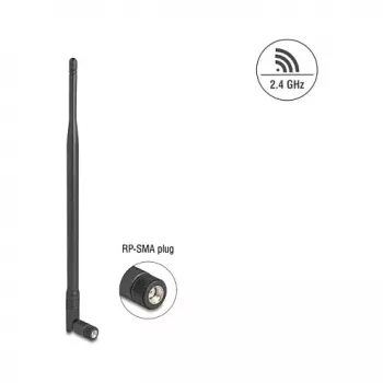 Omnidirektionale WLAN-Antenne DELOCK 2,4 GHz RP-SMA-Stecker 7 dBi mit neigbarem Gelenk, schwarz, 290 mm