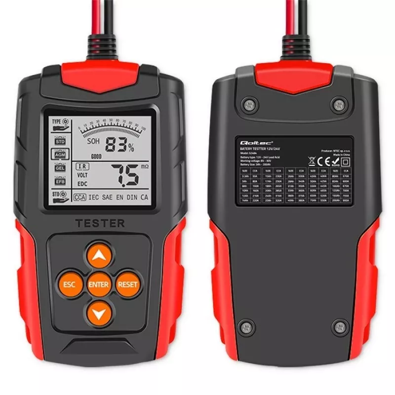 Qoltec 52484 LCD digitaler Batterietester | 12V | 24V | 3Ah-200Ah