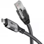 Ethernet-Kabel USB-C 3.2 Gen2 Stecker > RJ-45 Stecker, LAN-Adapter schwarz/Silber, 2 Meter, geflochtener Textilmantel
