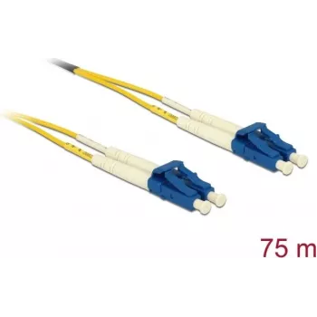 DELOCK InfiniBand/Glasfaserkabel 75 m OS2 2x LC auf 2x LC, 9 µm, Gelb/Blau