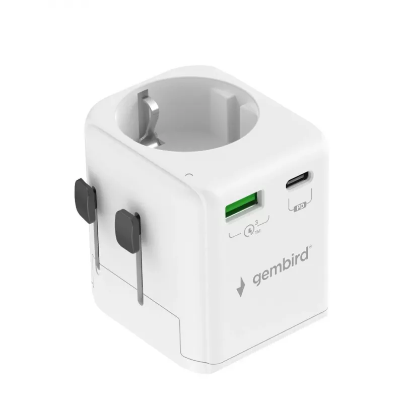 Reise-Netzteil GEMBIRD TPA-EU1A1C20-01-W 20W, USB-A 18W + USB-C 20W, Schuko-Steckdose, Eingang 100–250 V