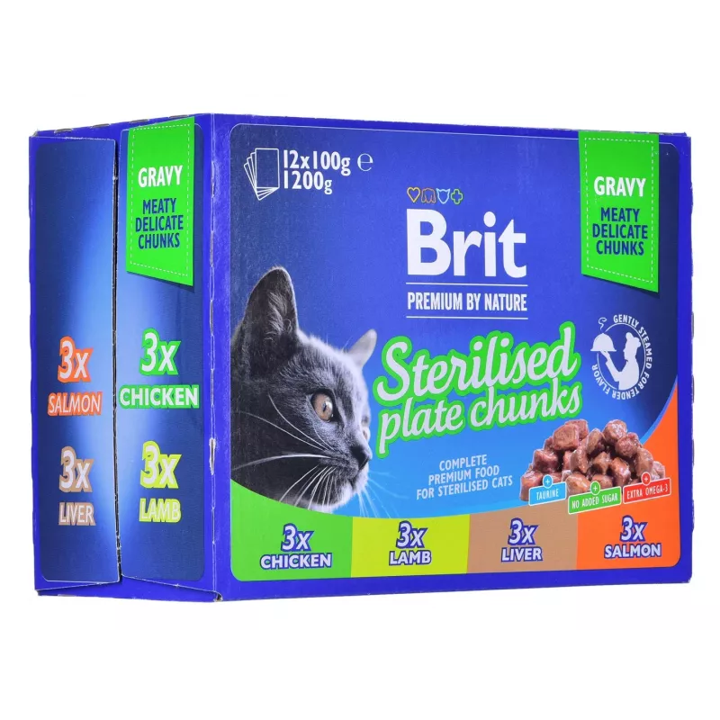 BRIT Premium Cat Sterilised Plate - Nassfutter für Katzen - 12x100g