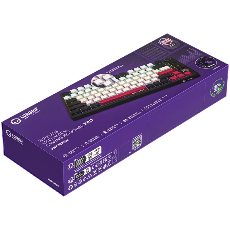 Mechanische Gaming-Tastatur LORGAR KBP7075W — kabellos, Schwarz, Red Switches, EN-Layout