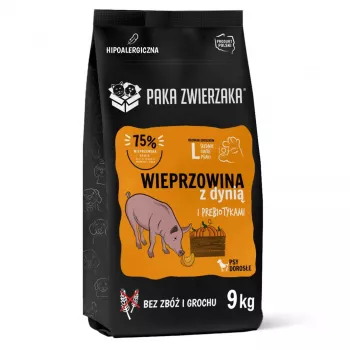 Trockenfutter für Hunde PAKA ZWIERZAKA Schwein mit Kürbis L 9 kg – Adult Maintenance, Single-Protein, 29 % Protein, 15 % Fett