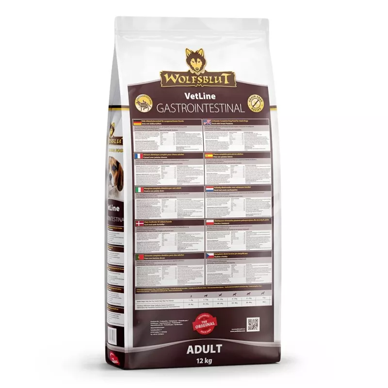 Trockenfutter für Hunde Wolfsblut VetLine Gastrointestinal Duck 12 kg — Diätfutter für die Verdauungsgesundheit, Protein 20%, Fett 10%