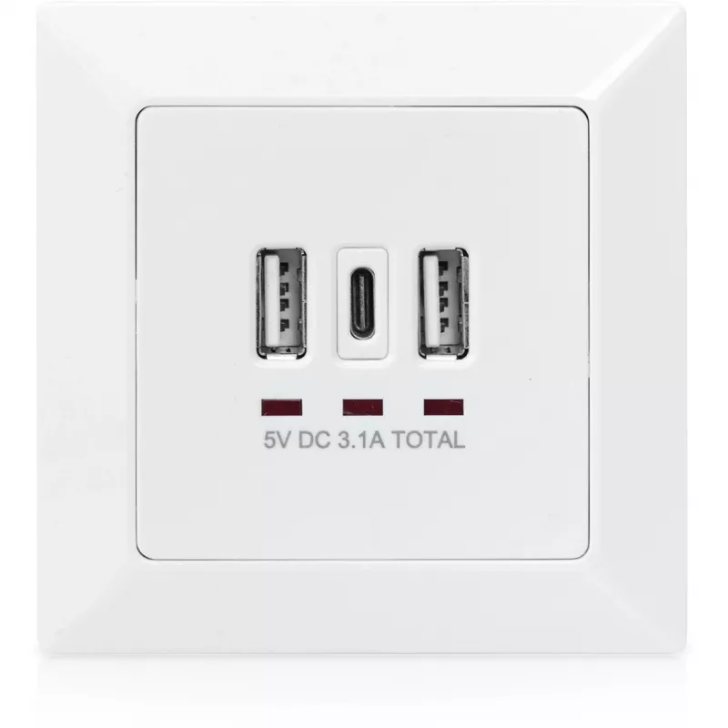 DIGITUS DA-70618 - USB-Ausgang - USB, USB Typ C - 2 USB-Anschlüsse, 1 USB-C-Buchse - 3,1 A - RAL 9003, Signalweiß