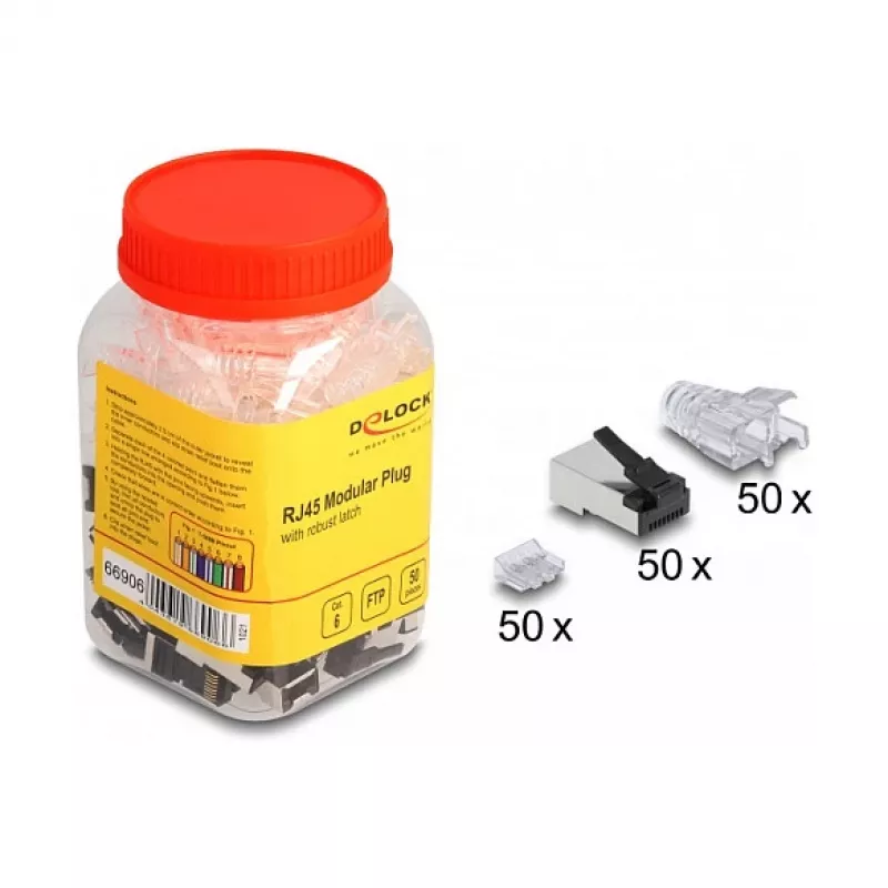 DeLOCK RJ45 Modularstecker Cat.6 50 Stück Set mit robustem Rasthebel