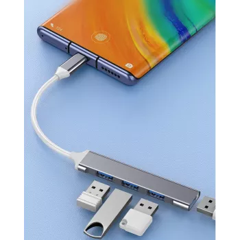 USB-Hub VAKOSS TC-4125X — 1× USB 3.0 Type-A, 3× USB 2.0 Type-A, Host: USB Type-C, Silber