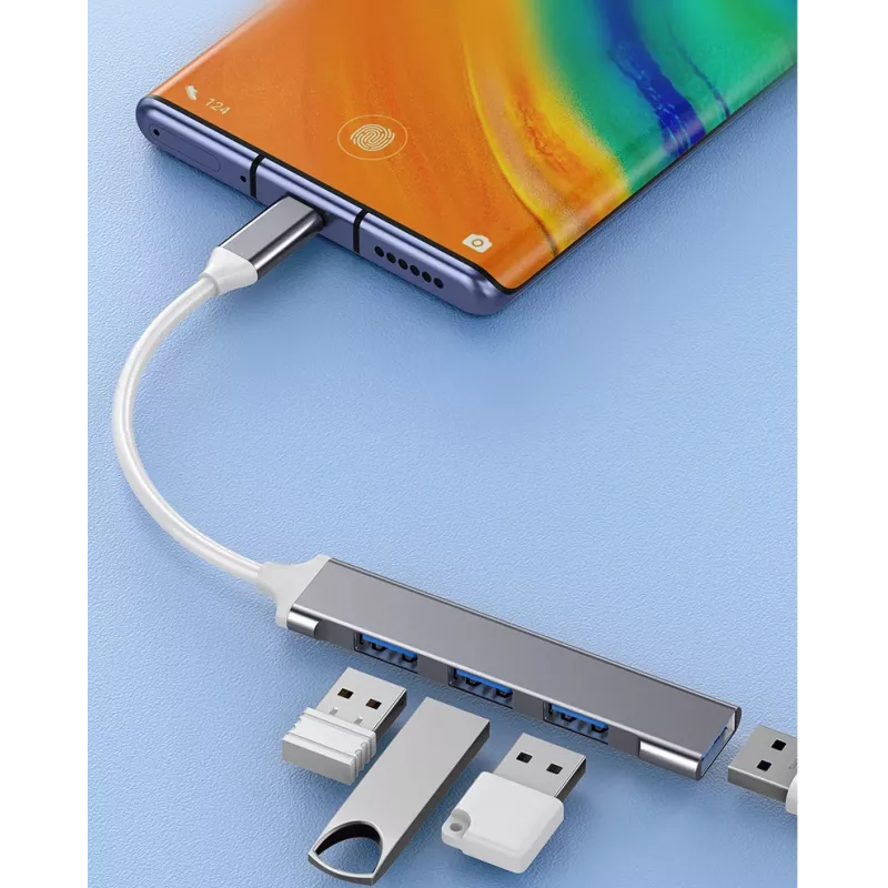 USB-Hub VAKOSS TC-4125X — 1× USB 3.0 Type-A, 3× USB 2.0 Type-A, Host: USB Type-C, Silber