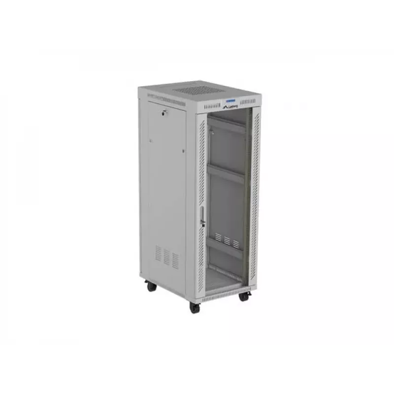 19 Zoll 32HE LANBERG Stand-Rack-Schrank 600×800 mm Grau mit Glastür und LCD (flach Pack)