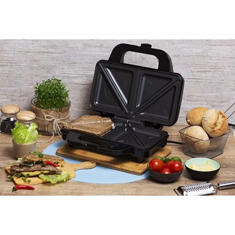 Sandwichmaker Adler AD 3043, 1300 W, Antihaftplatten, 2 Sandwiches, Kochfläche 285 × 152 mm, schwarz