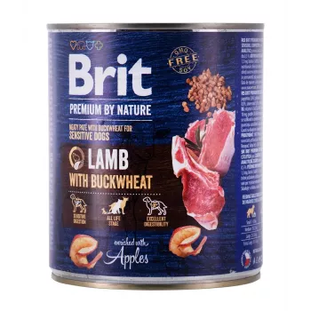 Nassfutter für Hunde Brit Premium by Nature Lamm mit Buchweizen 800 g, getreidefrei, ausgewachsene Hunde, Dose