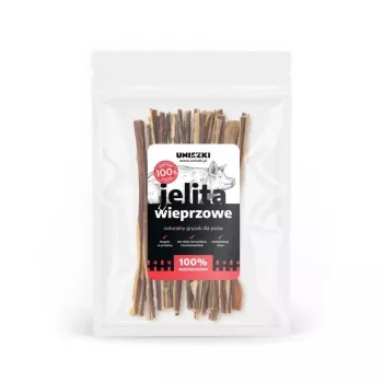 Hundesnack UNISZKI Schweinedärme 100 g — hypoallergener Monoprotein-Snack für ausgewachsene Hunde, Protein 47,2 %, Fett 8,9 %