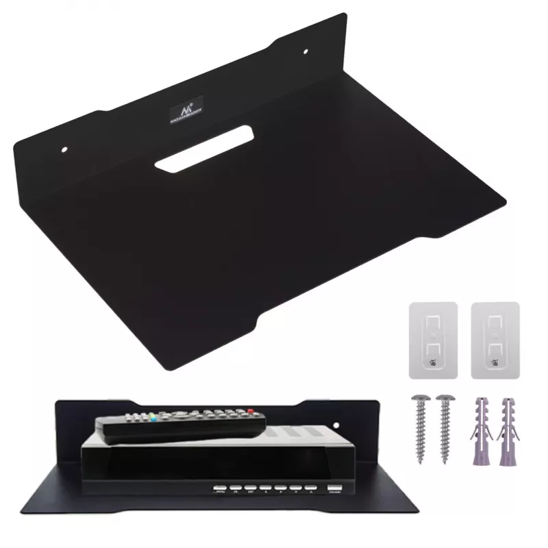 Wandregal für Decoder MACLEAN MC-122, Stahl, schwarz, max. Belastung 5 kg, Lochabstand 219 mm