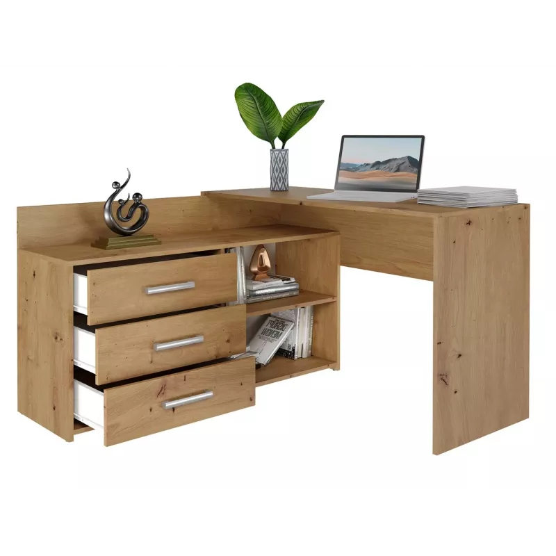 Corner-Computer-Schreibtisch Top e Shop DANY ARTISAN KPL, L-förmig, Spanplatte, Eichefarben