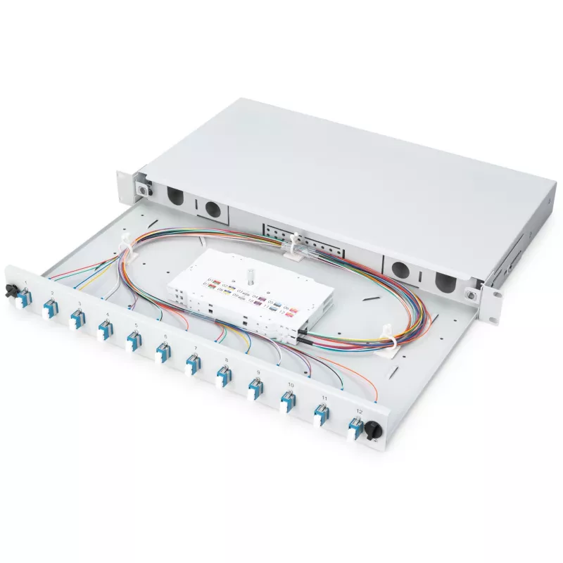 GLASFASER-SPLEISSBOX LC OS2 1U 12XLC OS2 PIGTAILS KUPPLER