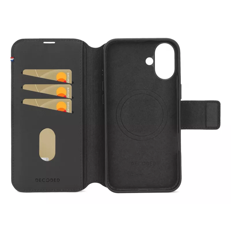 Lederhülle für iPhone 16, schwarz