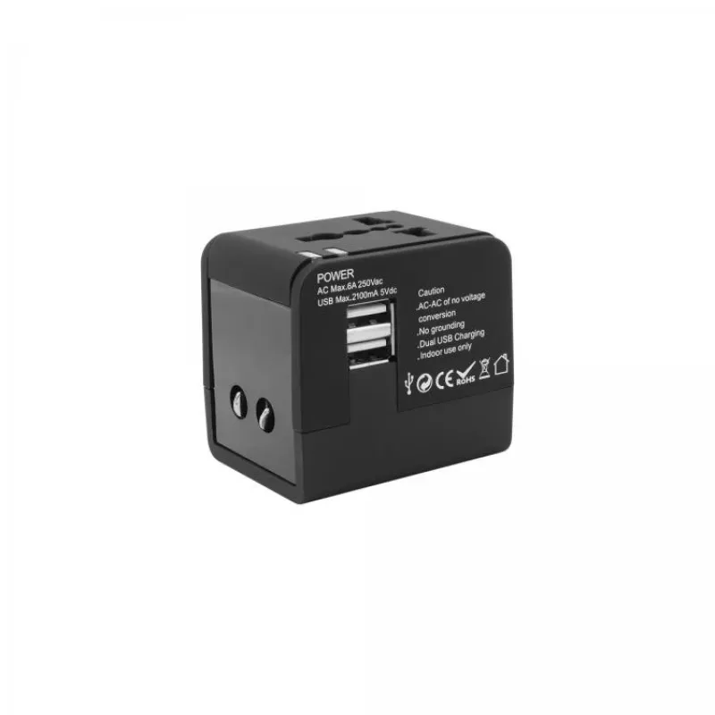 Reiseadapter SBOX TA-23 mit Dual-USB-Ladegerät und universeller Steckerkompatibilität