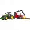 BRUDER John Deere 7R 350 mit Forstanhänger und 4 Baumstämmen