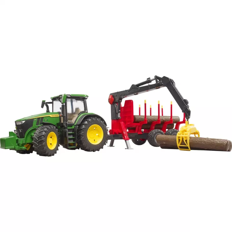 BRUDER John Deere 7R 350 mit Forstanhänger und 4 Baumstämmen