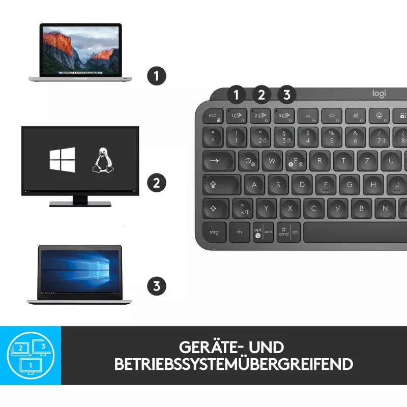 Logitech MX Keys Mini - Tastatur - hintergrundbeleuchtet - Bluetooth - QWERTZ - Schweizer Layout - Graphite (920-010485)