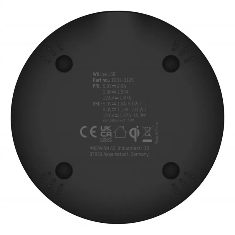 Kabelloses Ladegerät Ansmann WiLine 15R Smartphone Schwarz USB Innenbereich 9V