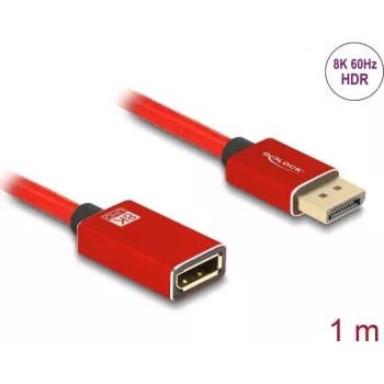DeLOCK DisplayPort-Verlängerungskabel 8K 60 Hz 1 m Rot Metall ohne Verriegelung