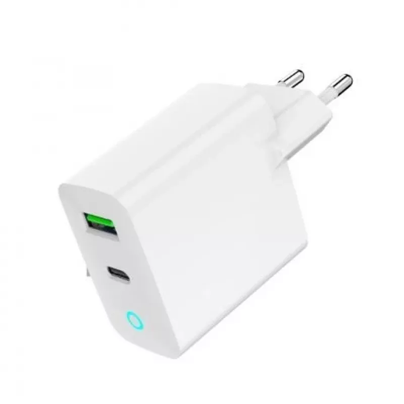 Netzladegerät 220V GEMBIRD, Universal, 1x USB Type-C PD 20 W, 1x USB-A 3.0 QC 18 W, LED-Anzeige, Weiß
