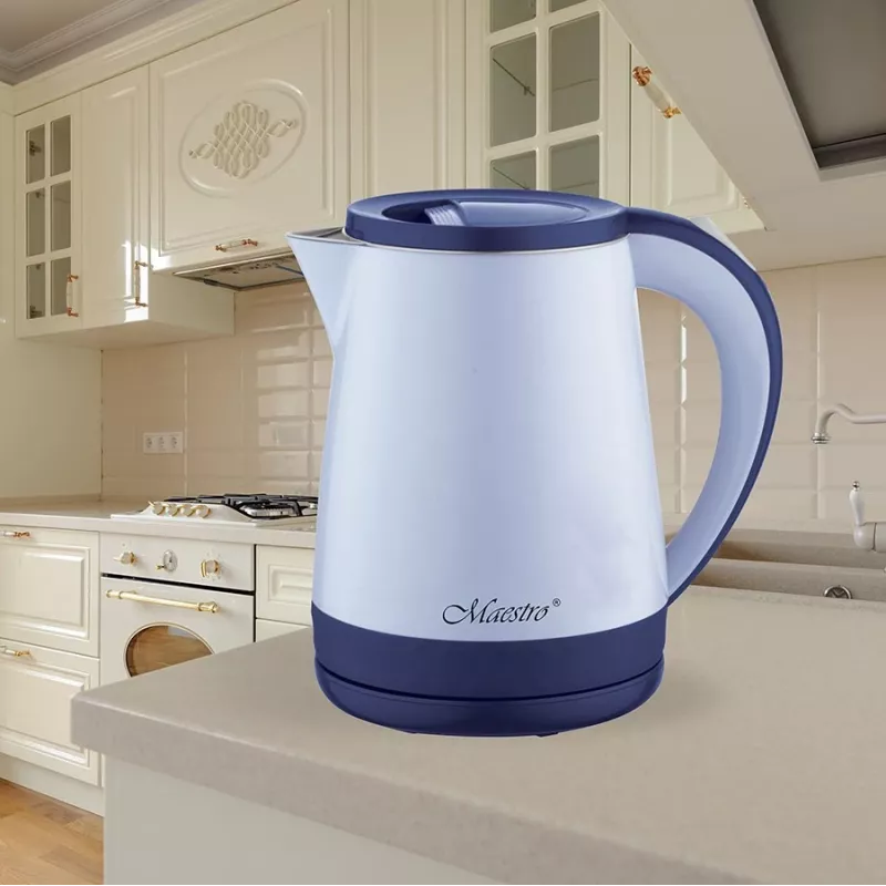 Wasserkocher Maestro MR-037 1,2 L 1630 W Edelstahl, blau, 360°-Basis