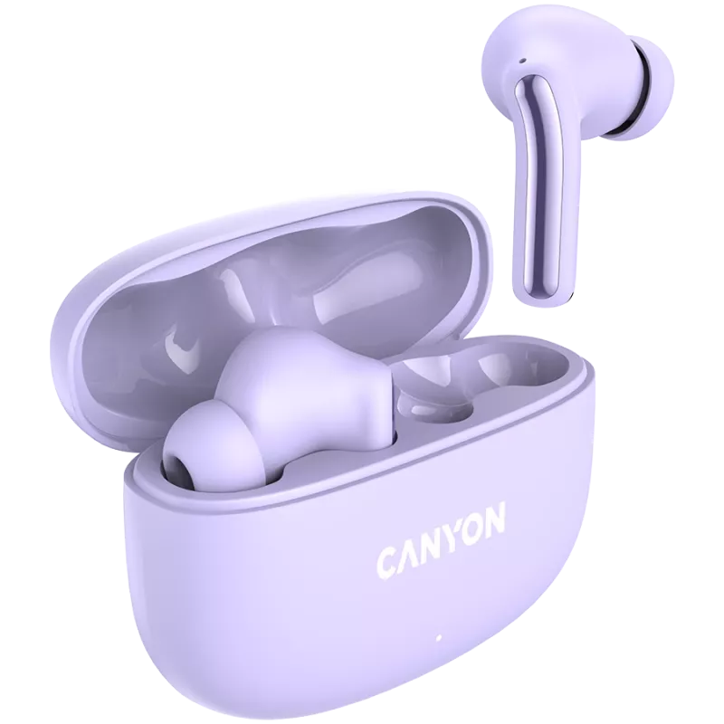 Canyon TWS-9 CNS-TWS9P Kopfhörer – True Wireless – Bluetooth 5.4 – In-Ear – 6h + 30h Laufzeit – USB-C Ladecase – Touch-Steuerung – lila
