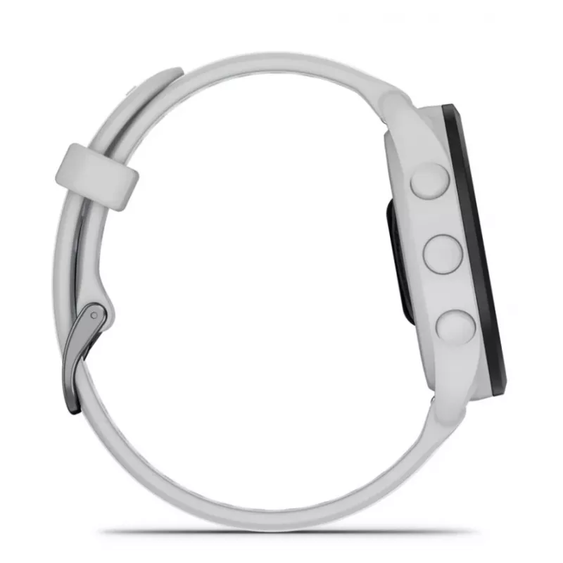 Smartwatch GARMIN Forerunner 165 — GPS, AMOLED 1,2 Zoll, 4 GB, 5 ATM, 11 Tage Akku, Graues Gehäuse, Weißes Armband