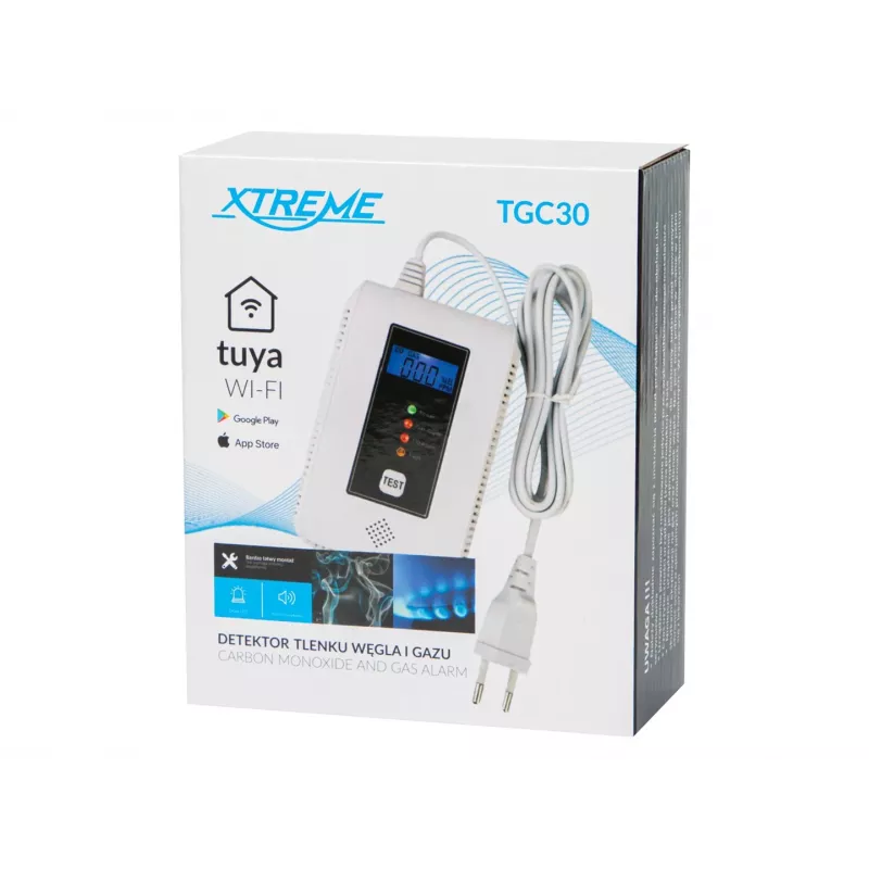 Kohlenmonoxid- und Gasmelder BLOW TGC30 WiFi Tuya — LCD, 85 dB, kabelgebunden, Aufputzmontage, weiß