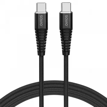 USB-C-zu-USB-C-Kabel SAVIO CL-159 1 m, USB 2.0 (480 Mbit/s), schwarz, 2,1 A