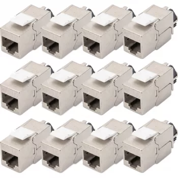 Keystone-Modul DIGITUS CAT 6A geschirmt mit intelligentem Kabelmanager, flach RJ-45, 14,5×34,5×21 mm – 12 Stk.
