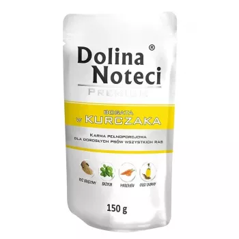 Nassfutter für Hunde Dolina Noteci Premium — Huhn, 150 g Beutel, ausgewachsene Hunde, Protein 11%, Feuchtigkeit 76%
