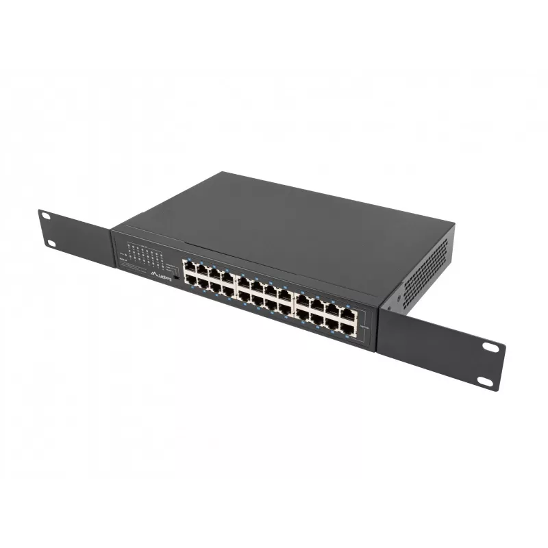 Unmanaged Switch LANBERG RSGE-24 — 24× Gigabit Ethernet 1U, rack-montierbar, schwarz