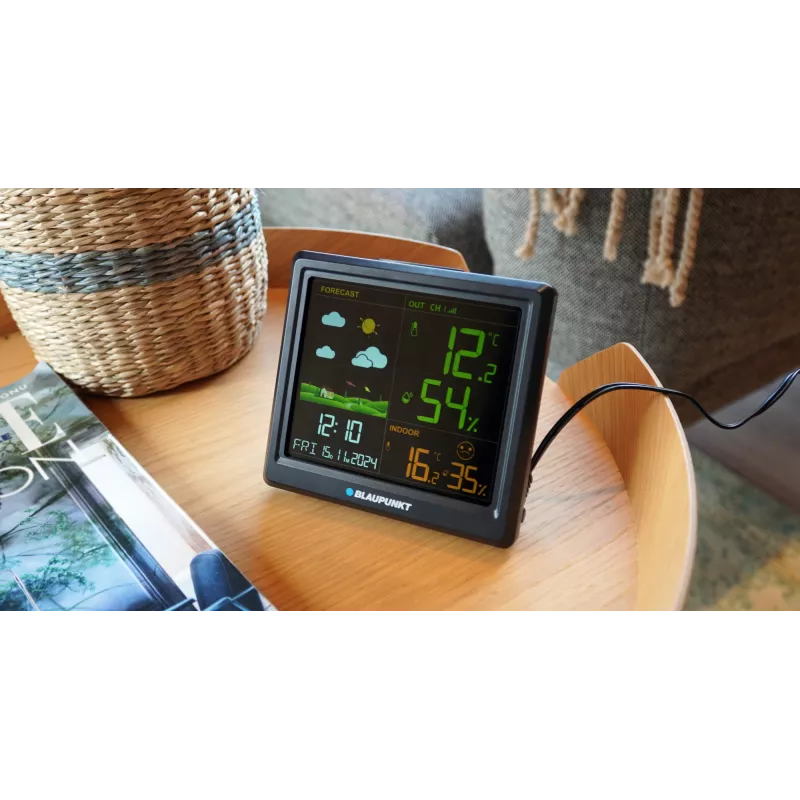 Wetterstation BLAUPUNKT WS25BK — Monitor für Innen-/Außentemperatur und Luftfeuchtigkeit, schwarz, 1 Sensor, LCD-Anzeige