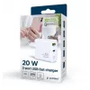 Netzladegerät 220V GEMBIRD, Universal, 1x USB Type-C PD 20 W, 1x USB-A 3.0 QC 18 W, LED-Anzeige, Weiß