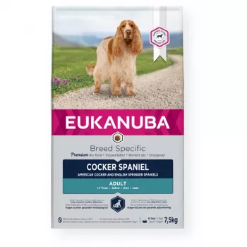 Trockenfutter für Hunde EUKANUBA Breed Specific Cocker Spaniel 7,5 kg — Huhn, Ausgewachsene Hunde, Haut & Fell, Herzunterstützung