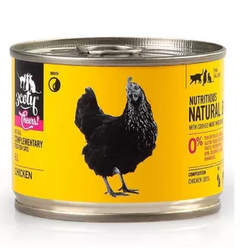 Ergänzungsfuttermittel für Katzen 3coty CHICKEN Cheers! 160 g — Nassfutterdose, Hühnchengeschmack, 160 g, Protein 12%, Fett 7,5%, Feuchtigkeit 80%