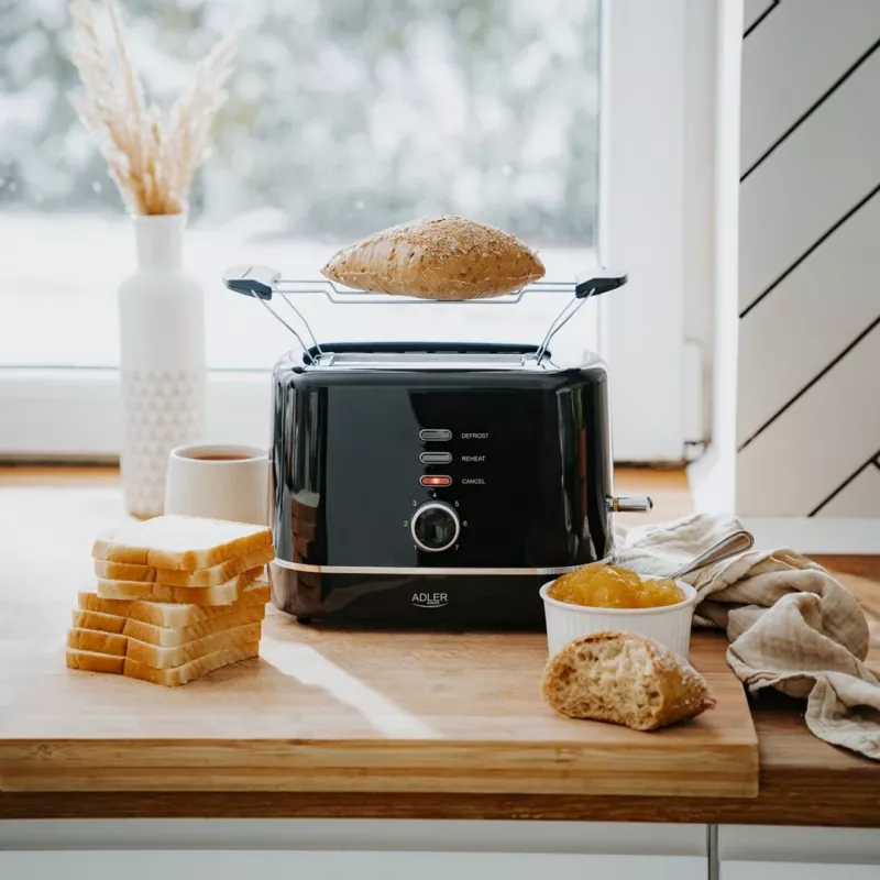 Adler AD 3224b Toaster mit Brötchenaufsatz 7 Bräunungsstufen schwarz