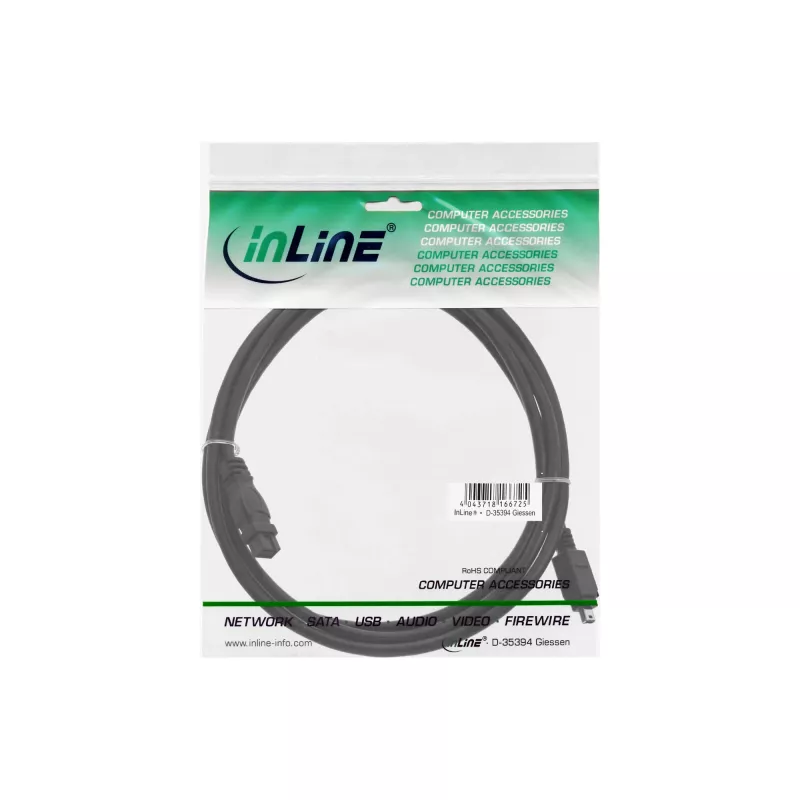 FireWire 400 auf 800 Kabel InLine 34901 1m Stecker/Stecker Schwarz